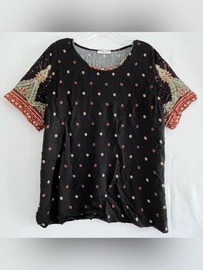 Ekouaer Boho Paisley Sleeve Mixed Print Polka Dot Blouse XL